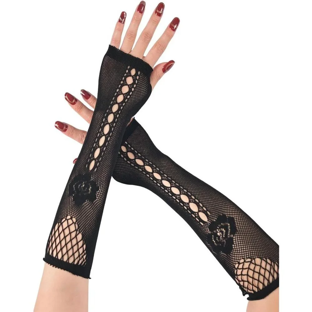 Women's Fishing Halloween Black 4 Net Gloves Fingerless Gothic Accessories